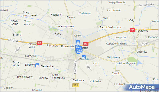 mapa Błonie powiat warszawski zachodni, Błonie powiat warszawski zachodni na mapie Targeo