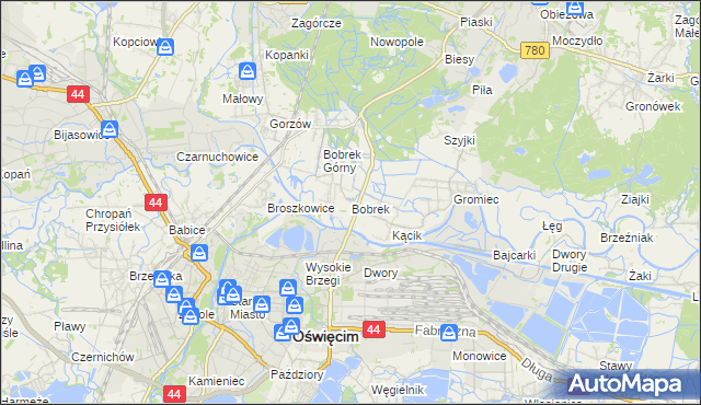 mapa Bobrek gmina Chełmek, Bobrek gmina Chełmek na mapie Targeo