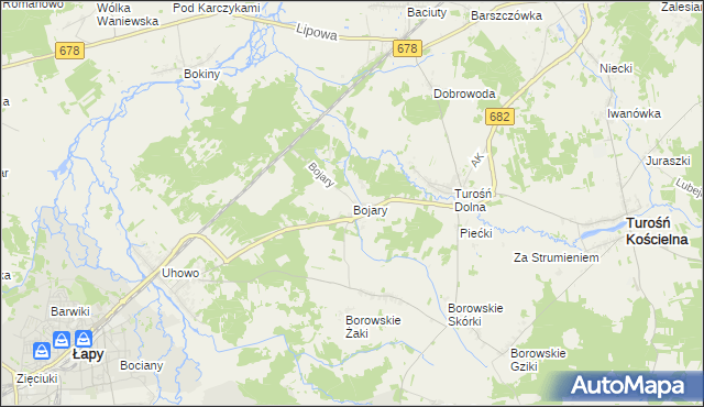 mapa Bojary gmina Turośń Kościelna, Bojary gmina Turośń Kościelna na mapie Targeo