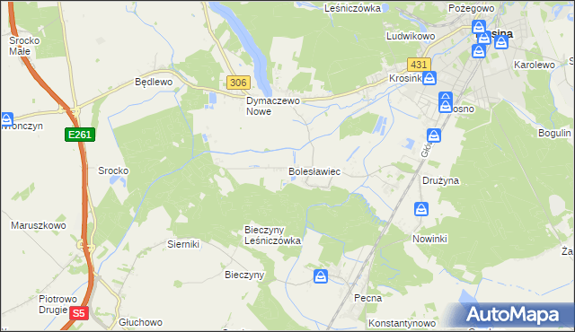 mapa Bolesławiec gmina Mosina, Bolesławiec gmina Mosina na mapie Targeo