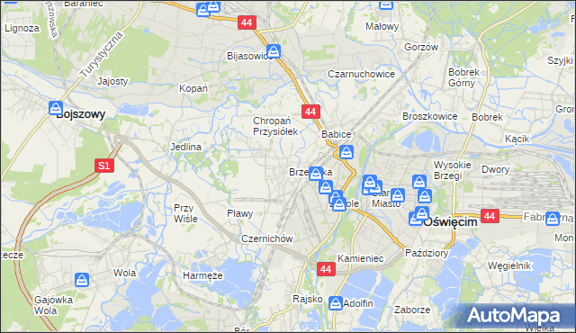 mapa Brzezinka gmina Oświęcim, Brzezinka gmina Oświęcim na mapie Targeo