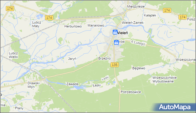 mapa Brzeźno gmina Wieleń, Brzeźno gmina Wieleń na mapie Targeo
