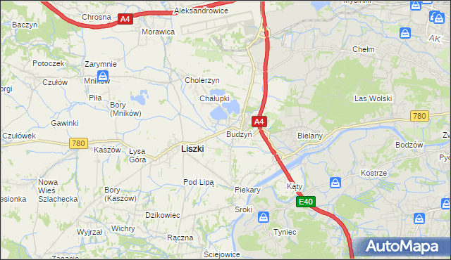 mapa Budzyń gmina Liszki, Budzyń gmina Liszki na mapie Targeo