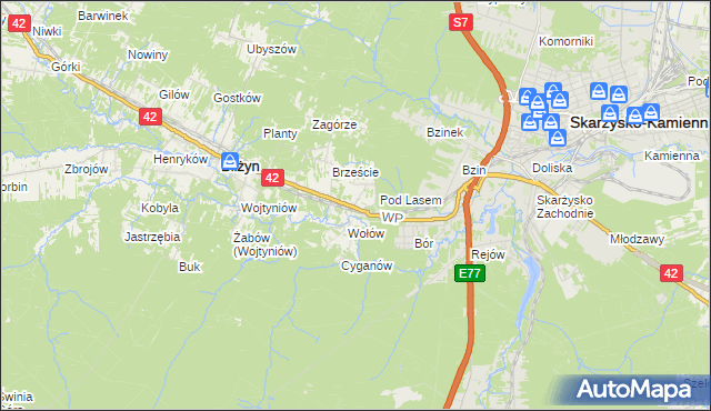 mapa Bugaj gmina Bliżyn, Bugaj gmina Bliżyn na mapie Targeo