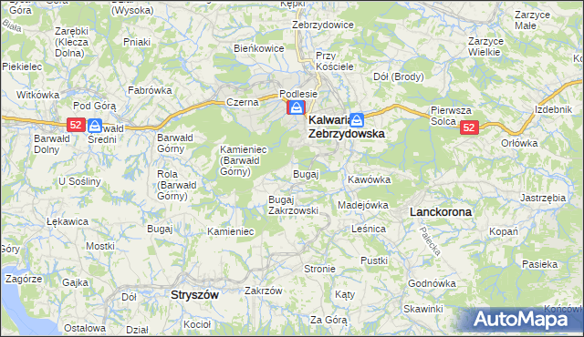 mapa Bugaj gmina Kalwaria Zebrzydowska, Bugaj gmina Kalwaria Zebrzydowska na mapie Targeo