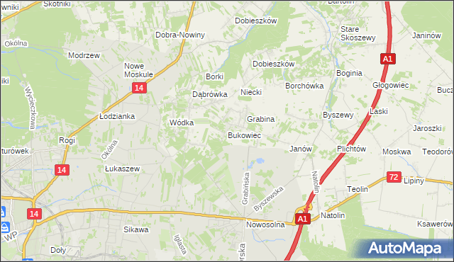 mapa Bukowiec gmina Nowosolna, Bukowiec gmina Nowosolna na mapie Targeo