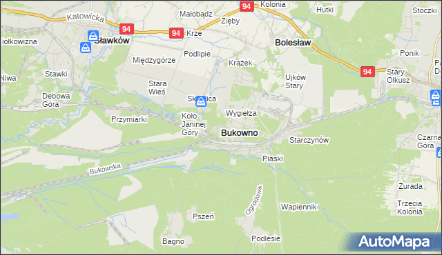 mapa Bukowno powiat olkuski, Bukowno powiat olkuski na mapie Targeo