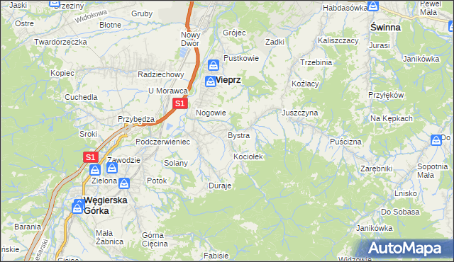 mapa Bystra gmina Radziechowy-Wieprz, Bystra gmina Radziechowy-Wieprz na mapie Targeo