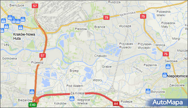 mapa Chałupki gmina Kraków, Chałupki gmina Kraków na mapie Targeo