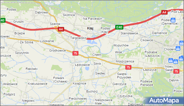 mapa Chełm gmina Bochnia, Chełm gmina Bochnia na mapie Targeo