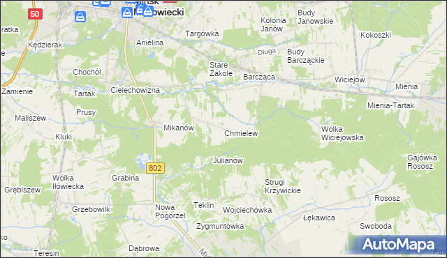 mapa Chmielew gmina Mińsk Mazowiecki, Chmielew gmina Mińsk Mazowiecki na mapie Targeo