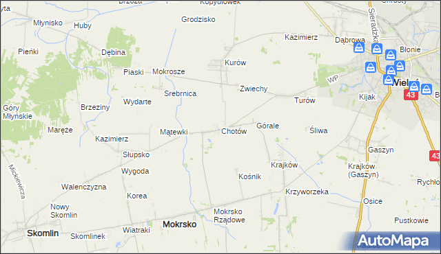 mapa Chotów gmina Mokrsko, Chotów gmina Mokrsko na mapie Targeo