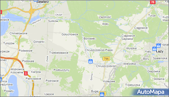 mapa Chruszczobród-Piaski, Chruszczobród-Piaski na mapie Targeo