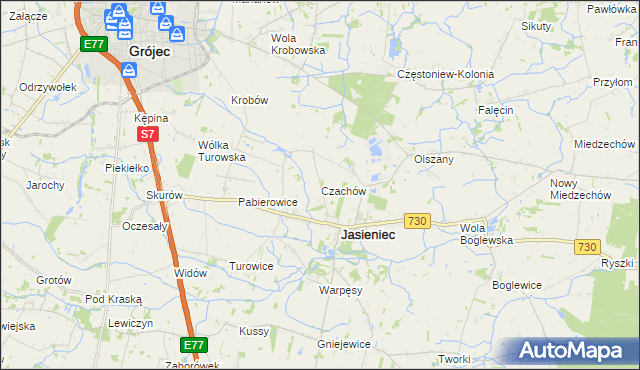mapa Czachów gmina Jasieniec, Czachów gmina Jasieniec na mapie Targeo