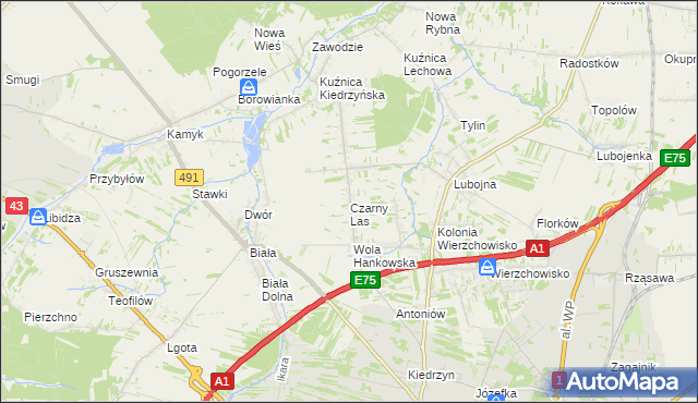 mapa Czarny Las gmina Mykanów, Czarny Las gmina Mykanów na mapie Targeo