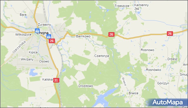 mapa Czartoryja gmina Chojna, Czartoryja gmina Chojna na mapie Targeo