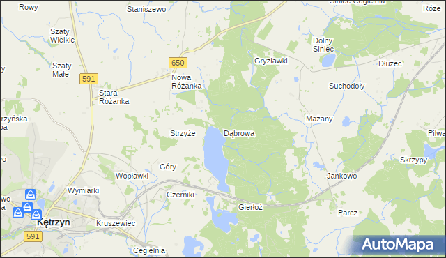 mapa Dąbrowa gmina Kętrzyn, Dąbrowa gmina Kętrzyn na mapie Targeo