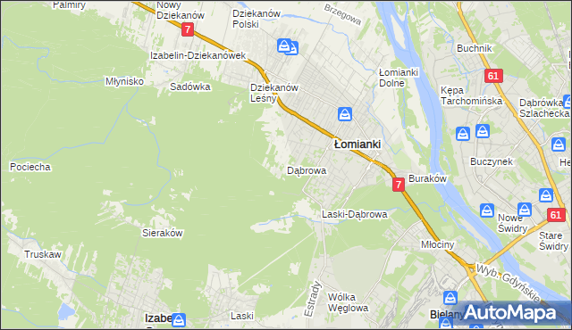 mapa Dąbrowa gmina Łomianki, Dąbrowa gmina Łomianki na mapie Targeo