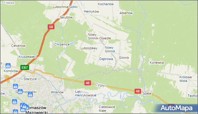 mapa Dąbrowa gmina Lubochnia, Dąbrowa gmina Lubochnia na mapie Targeo