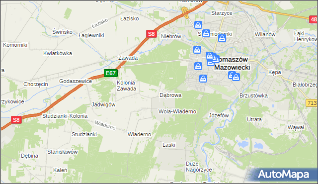 mapa Dąbrowa gmina Tomaszów Mazowiecki, Dąbrowa gmina Tomaszów Mazowiecki na mapie Targeo