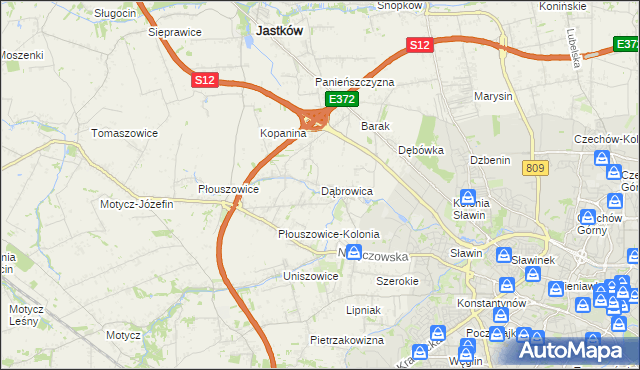 mapa Dąbrowica gmina Jastków, Dąbrowica gmina Jastków na mapie Targeo