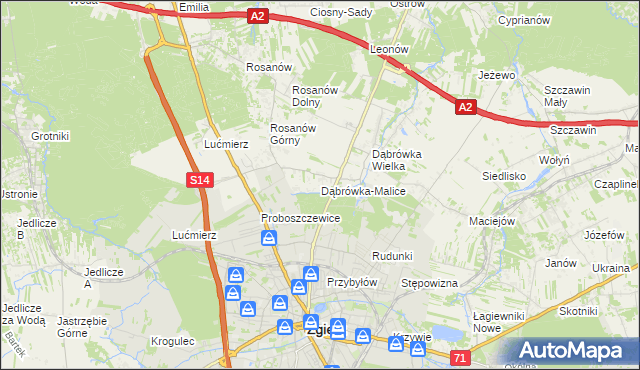 mapa Dąbrówka-Malice, Dąbrówka-Malice na mapie Targeo