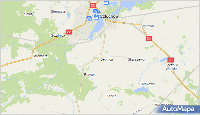 mapa Dębnica gmina Człuchów, Dębnica gmina Człuchów na mapie Targeo