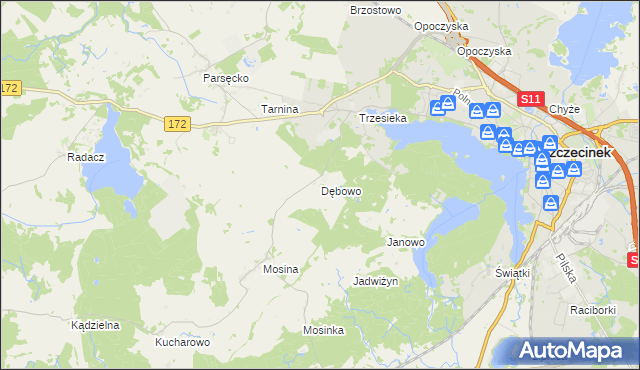 mapa Dębowo gmina Szczecinek, Dębowo gmina Szczecinek na mapie Targeo