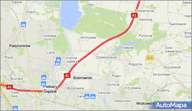 mapa Dobieszowice gmina Bobrowniki, Dobieszowice gmina Bobrowniki na mapie Targeo