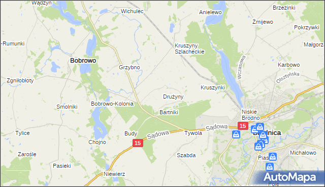 mapa Drużyny gmina Bobrowo, Drużyny gmina Bobrowo na mapie Targeo