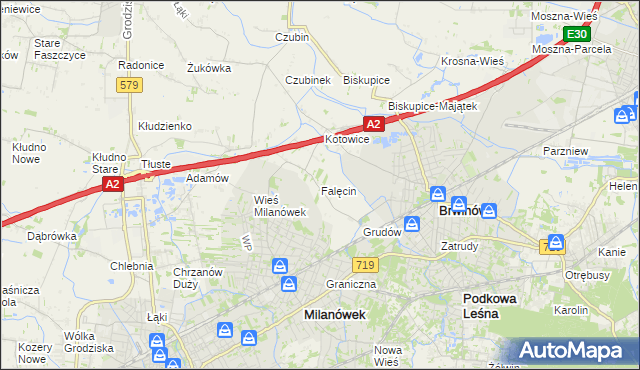 mapa Falęcin gmina Brwinów, Falęcin gmina Brwinów na mapie Targeo