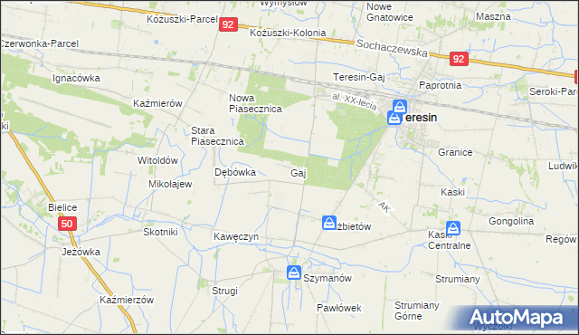 mapa Gaj gmina Teresin, Gaj gmina Teresin na mapie Targeo