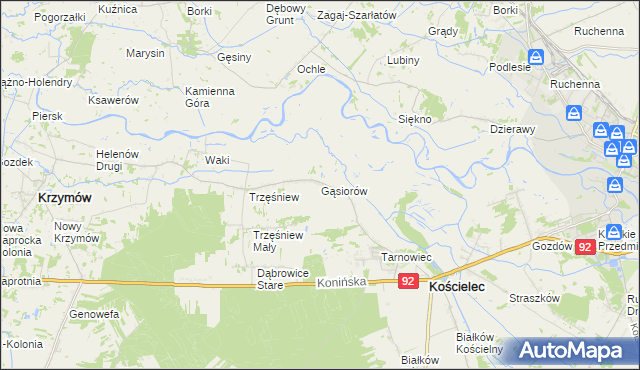 mapa Gąsiorów gmina Kościelec, Gąsiorów gmina Kościelec na mapie Targeo