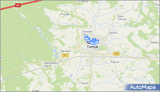 mapa Glinno gmina Nowy Tomyśl, Glinno gmina Nowy Tomyśl na mapie Targeo