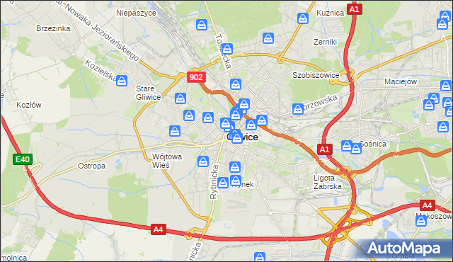 mapa Gliwic, Gliwice na mapie Targeo