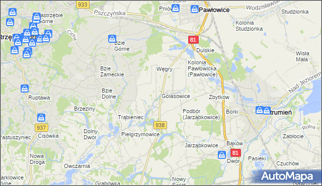 mapa Golasowice, Golasowice na mapie Targeo