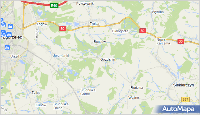 mapa Gozdanin gmina Zgorzelec, Gozdanin gmina Zgorzelec na mapie Targeo