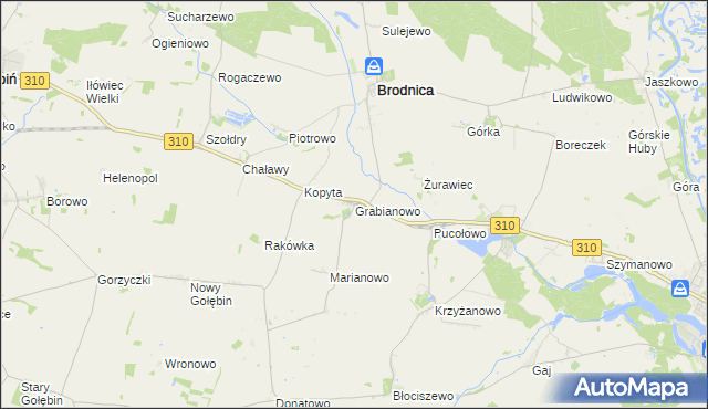mapa Grabianowo gmina Brodnica, Grabianowo gmina Brodnica na mapie Targeo