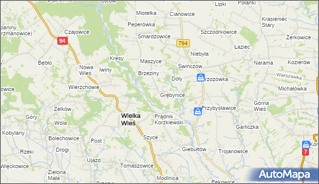 mapa Grębynice, Grębynice na mapie Targeo