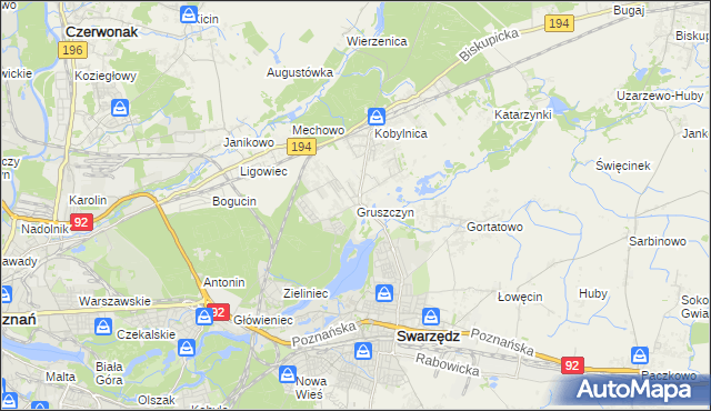 mapa Gruszczyn gmina Swarzędz, Gruszczyn gmina Swarzędz na mapie Targeo