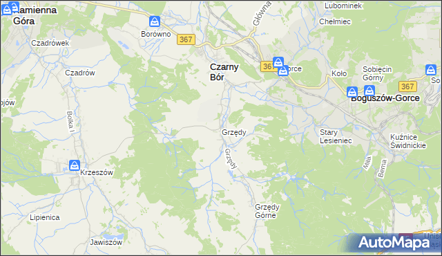 mapa Grzędy gmina Czarny Bór, Grzędy gmina Czarny Bór na mapie Targeo