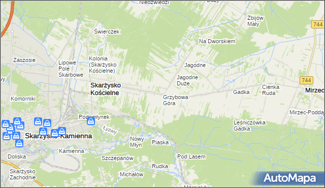 mapa Grzybowa Góra, Grzybowa Góra na mapie Targeo