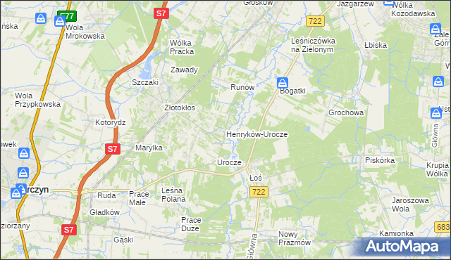 mapa Henryków-Urocze, Henryków-Urocze na mapie Targeo