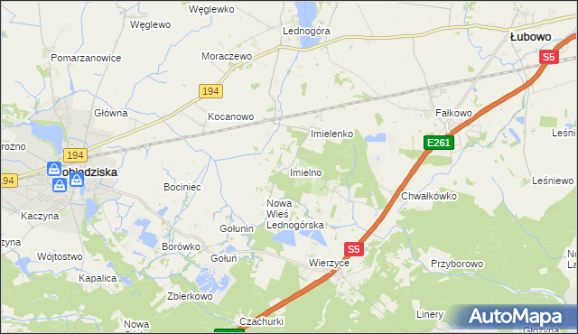 mapa Imielno gmina Łubowo, Imielno gmina Łubowo na mapie Targeo