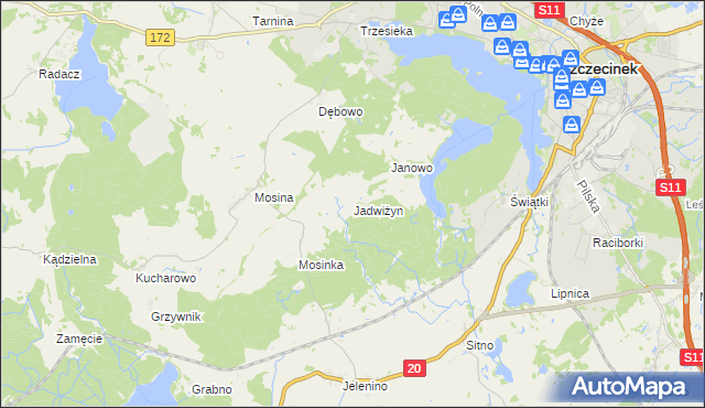 mapa Jadwiżyn gmina Szczecinek, Jadwiżyn gmina Szczecinek na mapie Targeo