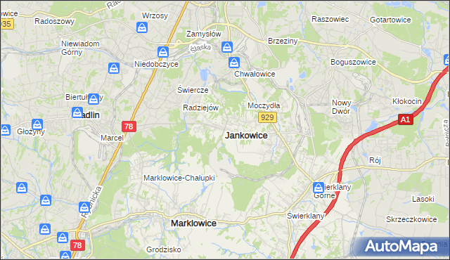 mapa Jankowice gmina Świerklany, Jankowice gmina Świerklany na mapie Targeo