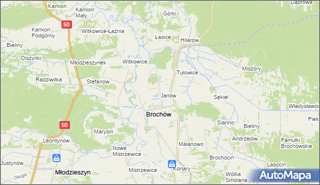 mapa Janów gmina Brochów, Janów gmina Brochów na mapie Targeo