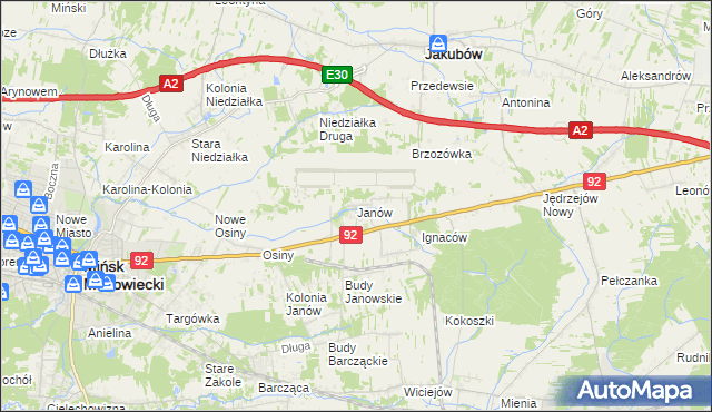 mapa Janów gmina Mińsk Mazowiecki, Janów gmina Mińsk Mazowiecki na mapie Targeo