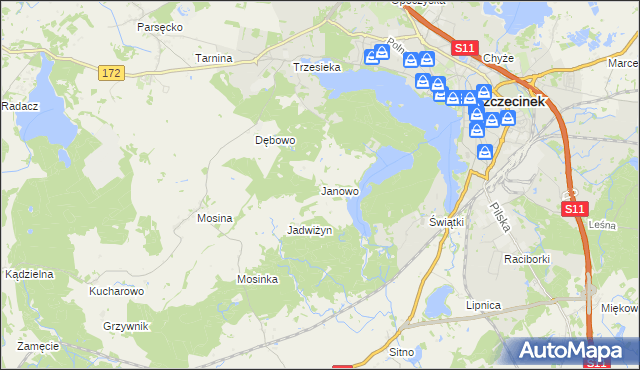 mapa Janowo gmina Szczecinek, Janowo gmina Szczecinek na mapie Targeo