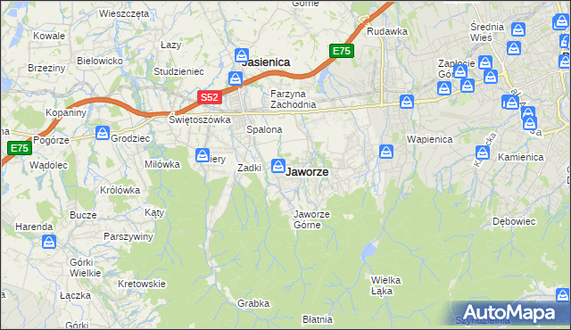 mapa Jaworze powiat bielski, Jaworze powiat bielski na mapie Targeo